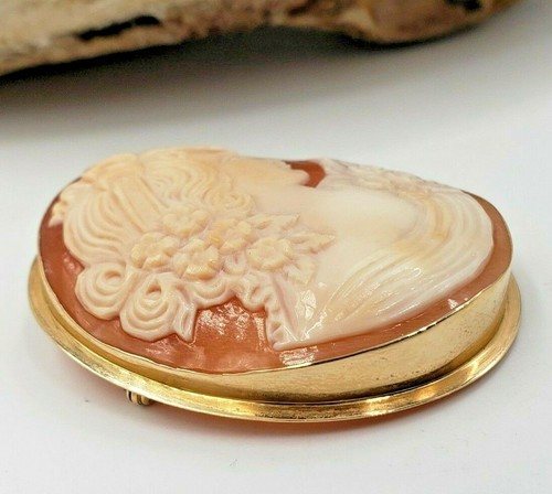 Colgante vintage con pasador de cameo/bala retráctil en oro amarillo de 14 quilates - Imagen 8 de 10