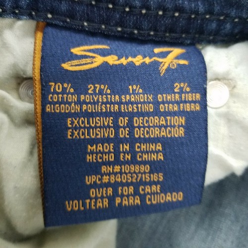 Seven 7 Damen Jeansshorts Gr. 4 dicke Nähte bestickt verwaschen Bündchen dunkle Waschung - Bild 9 von 10