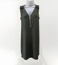 MICHAEL KORS SLEEVELESS V-NECK ZIP OLIVE GREEN STRETCH SHIFT DRESS SIZE S