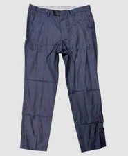 Hugo Boss Men's Regular Fit Wool Trousers Blue Check Flat Front Pants 32W