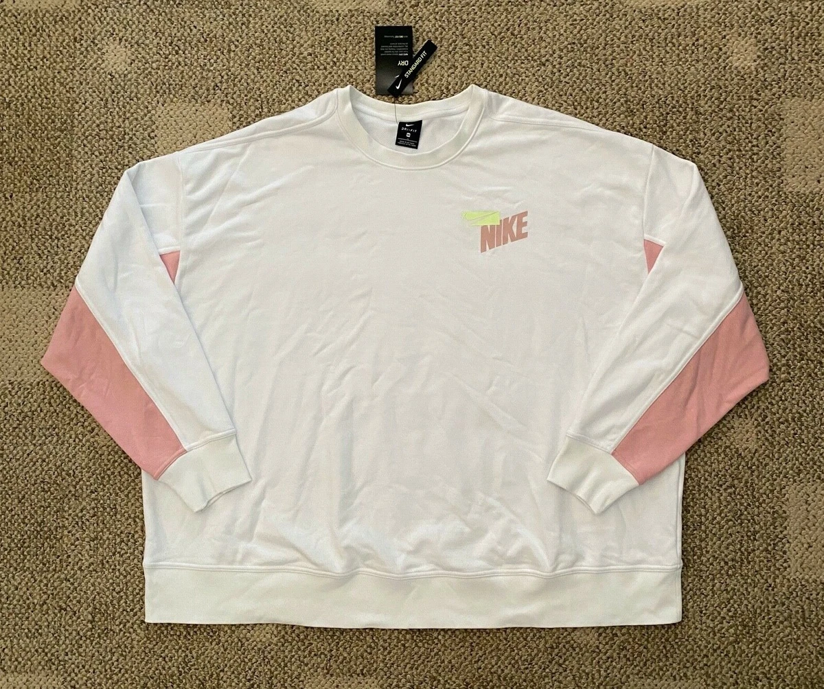 Womens Nike Sportswear Color-block Crew Sweatshirt White Pink Plus