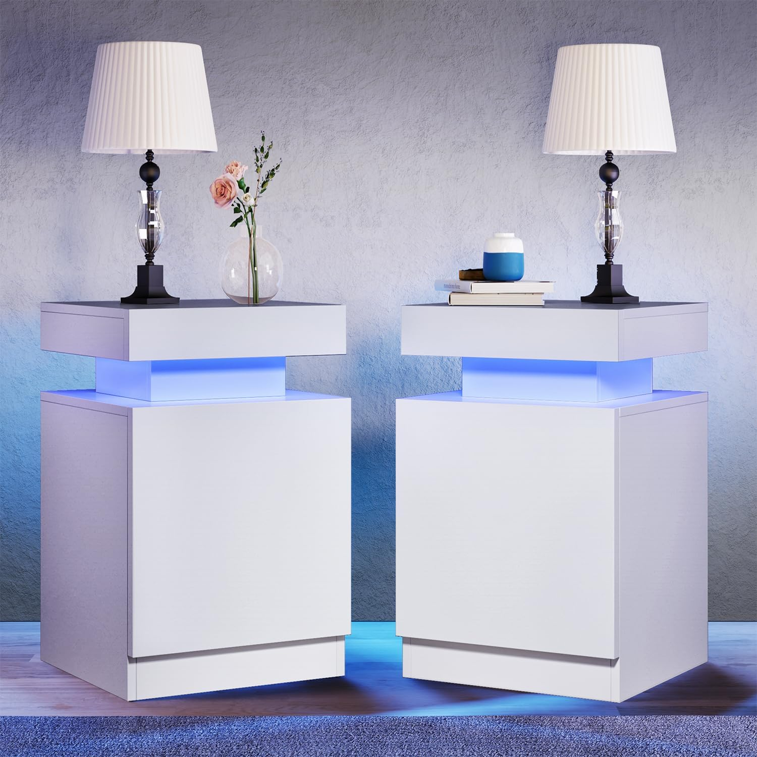 2-Tier LED Nightstand Set with Storage Cabinet for Bedroom-image