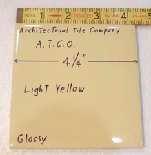 1 pc. Lighter Yellow: 4-1/4" Glossy Ceramic Tile by A.T.C.O.  Made in USA,  New
