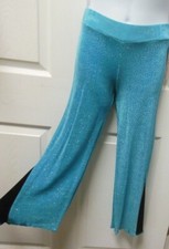 Slinky glittered bellbottom Jazz Pants Body Wrappers Style 60 turq/blk insets