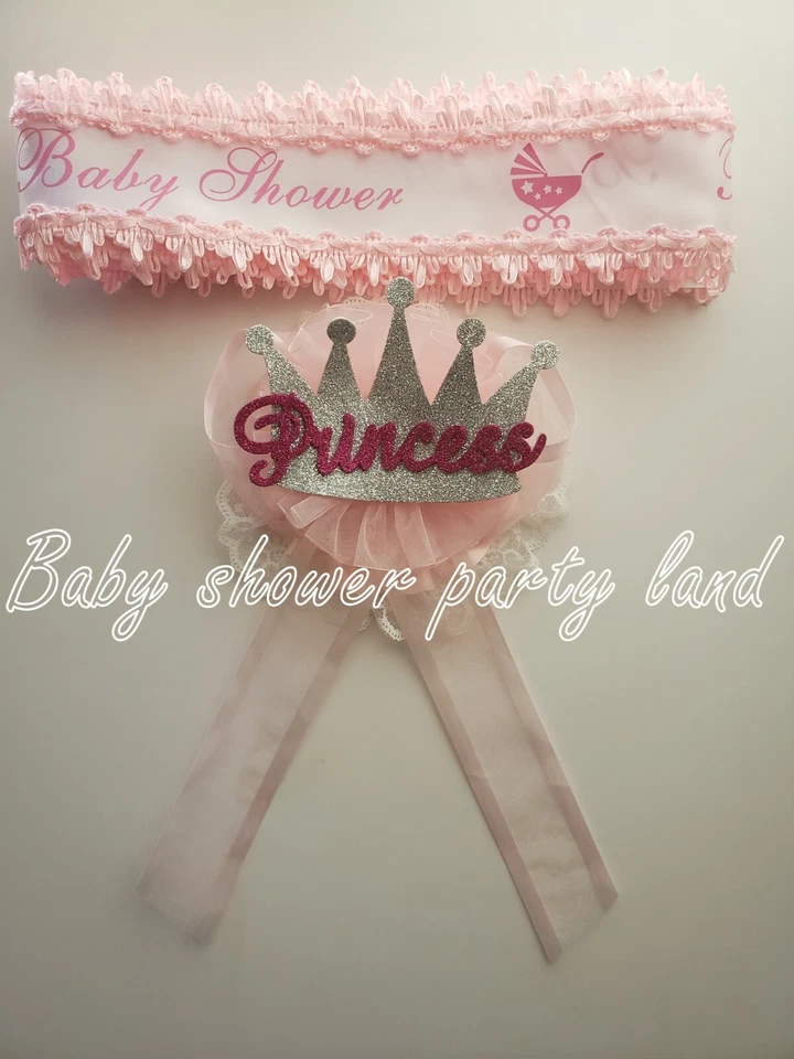 Faja Baby Shower Mom To Be It's a Girl con corona de princesa ramillete cinta rosa Foto 3 de 4
