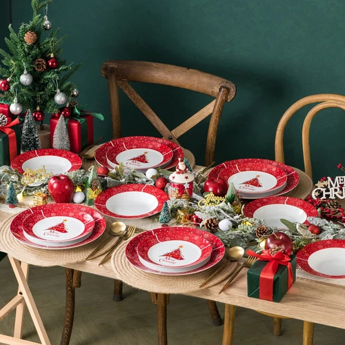 VEWEET Porcelain Christmas Dinnerware Set Round Tableware Set Service for 4/6 - Picture 22 of 25