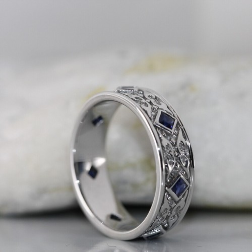 Einzigartiger Princess Cut Lab Created Saphir keltischer 925 Silber Versprechen Ring für Ihn - Bild 4 von 8