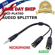 6in 1 Male to 2 Female Gold Plated 3.5mm Audio Y Splitter Headphone Cable Black