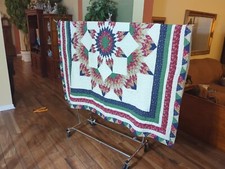 78" X 80" Hand Vintage Star Quilt Blue Green Red