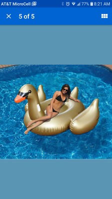 Swimline Golden Swan 75 Inch Inflatable PVC Giant Rideable Raft Pool Float,  Gold