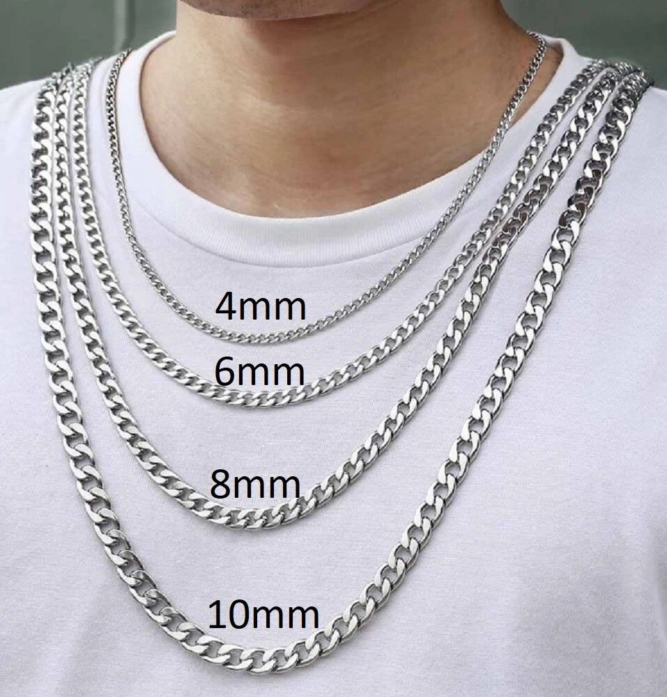 8mm Men's Stainless Steel Cuban Link Chain Necklace 24 Inches / Silver