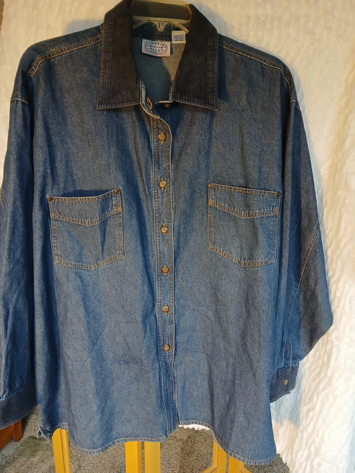 Carolina Blues Plus Size Womens Denim Shirt Size 28 with Corduroy Collar and Cuffs