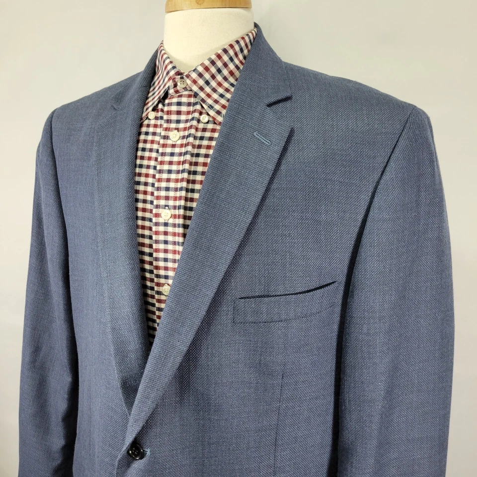 Abrigo Blazer Deportivo Club Room Para Hombre Dos Botones Azul Cesta Tejido Mezcla Poli 48R Foto 4 de 4