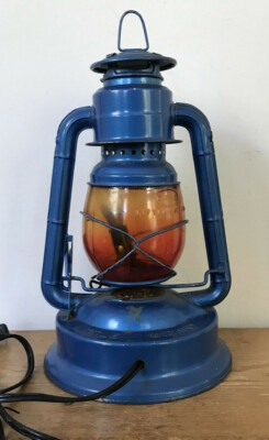 Vintage Dietz Little Wizard Blue Camping Train Lantern Electric Lamp Untested