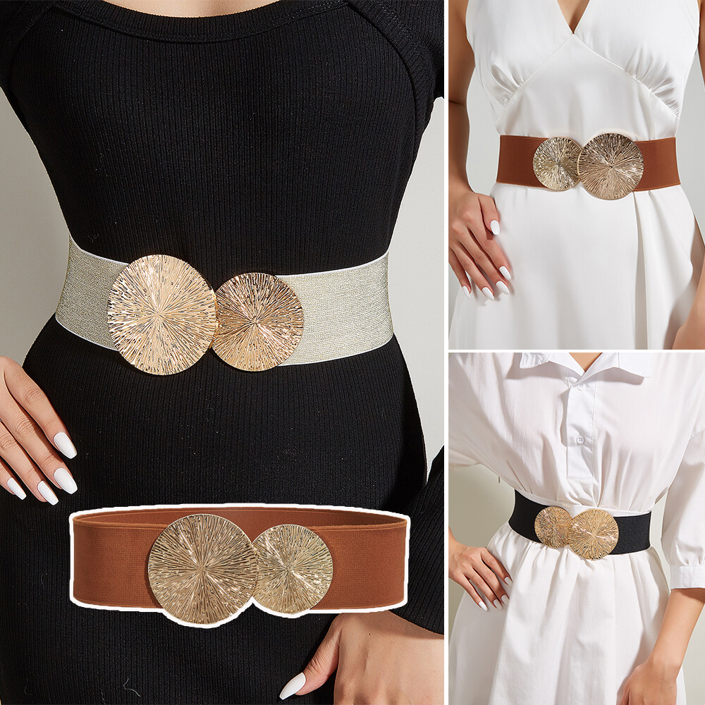 1525 Women Wide Corset Belt Elastic Stretchy Waist For Dresses Gold XUYUH Gold Corset Belt Big Gold Belt for Women Elastic Belt  main image 2