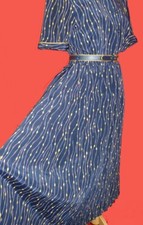 JAMES MEAD Vintage Pleated Blue Yellow Floral Belted Long Summer Dress Uk 10 Eu