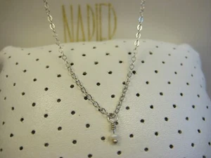 Simple Elegant Vintage Designer WW Clear Crystal White Pearl Chain Necklace 17"
