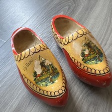Vintage Hand Carved Wooden Holland Clogs Klompen Shoes Solid Wood Dutch Decor