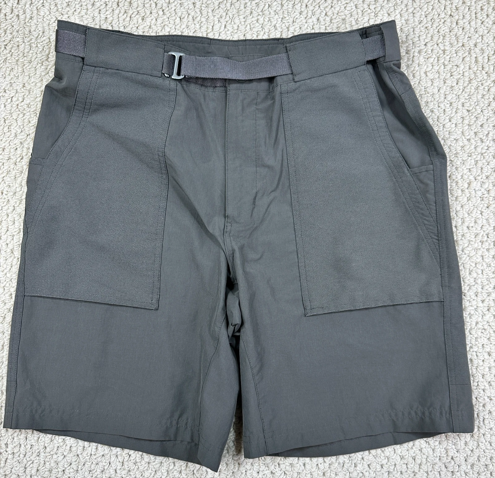 REI Co Op Shorts Men 36 Dark Olive Belted Regular Fit Performance Stretch Hiking