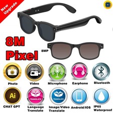 Smart HD Camera Glasses 8MP Photo Video Recording Headphone Mic AI Translation