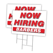 Now Hiring Barbers Multi-Pack of Yard Signs & Stake plastic coroplast window
