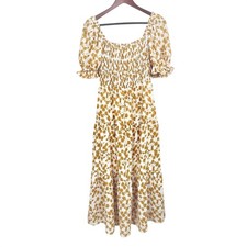 Womens Dress Sz S Cottage Peasant Smocked Tiered Boho Romantic Puff Sleeve Maxi