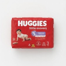 Huggies Little Movers Size 3 Baby Diapers 25 Count Leak Free Comfort 16-28 lbs
