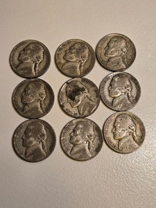 9 pc US 35% Silver War Nickels Lot 1942-S 1943-P 1944-D P S 1945-P Circulated