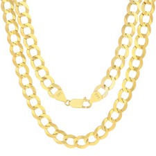 14K Yellow Gold 10mm Mens Solid Curb Cuban Chain Necklace Italian Made 20"- 30"
