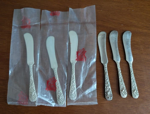 Lot of 6  S. Kirk & Son Sterling Silver REPOUSSE Butter Knives Knife 169 grams