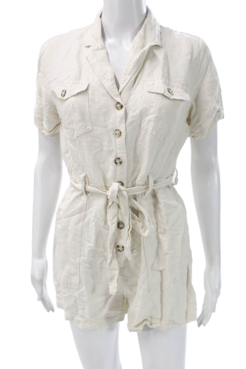 Rails Women Romper One Piece Ivory Collared Short Sleeve Rayon Button Size SFree Shipping in US $100+ Orders | $6.95 Orders Below