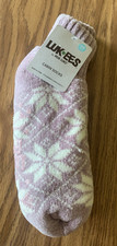 LUK EES by MUK LUKS Cabin Ankle Socks Mauve White Snowflakes Size S 5-7 Shoe 