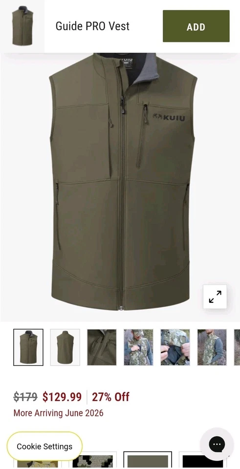 Kuiu Guide PRO Vest Soft 50D Primeflex DWR Fleece - Mens M - Ash Green - Image 2 of 4
