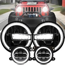 7" Halo DRL LED Headlights & Fog Lights For Jeep Wrangler JK JKU TJ LJ 1997-2018