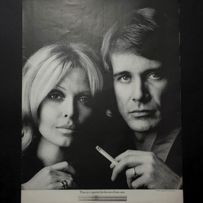 L&M Cigarettes Couple Portrait Black White Smoking Fashion 1969 Vtg Print Ad