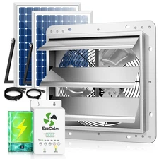 14" Solar Exhaust Fan for Greenhouse with Battery and Adjustable Thermostat, ...