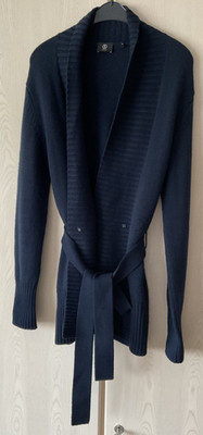 Bogner Damen Strick Jacke Weste mit Gürtel Langarm dunkelblau Gr. 40 Schurwolle