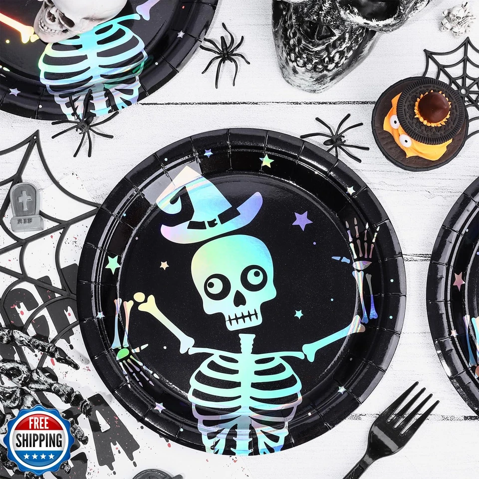 Ballena 50 Piezas Platos Desechables Iridiscentes Halloween Fiesta Plateado Láser Danci Foto 2 de 4