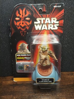1998 Hasbro Star Wars Episode 1 Yoda w/ Jedi Council Chair Figure CommTech Chip