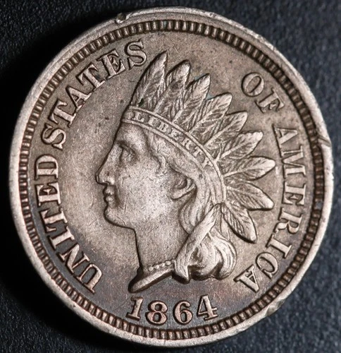 1864 INDIAN HEAD CENT - XF EF - With LIBERTY & DIAMONDS - CN Copper Nickel