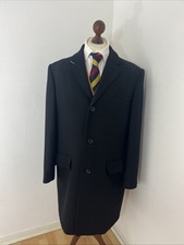 Jasper Conran Mens Overcoat Crombie Style Black Ribbed 42/44 Buckle Neck