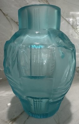DESNA Czech Art Deco Ingrid Figural Glass Vase Schlevogt Style Turquoise 9.5 