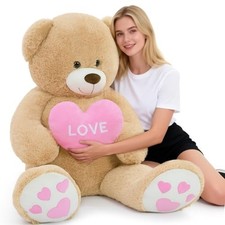 Giant 52" Teddy Bear Stuffed Animal, Big Teddy Bear with Love Heart Caramel