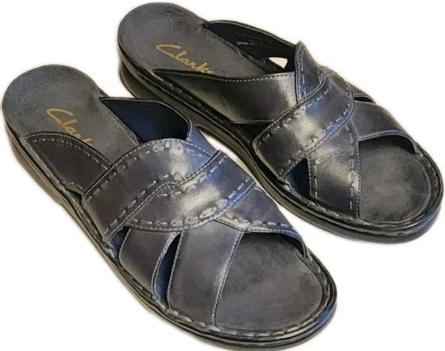 CLARKS Sandali slip on in pelle donna 9 M pelle #72547 scarpe grigio scuro 2007