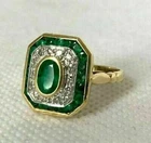3Ct Vintage Art Deco Style Oval Lab Created Emerald Engagement 14K Gold FN Ring