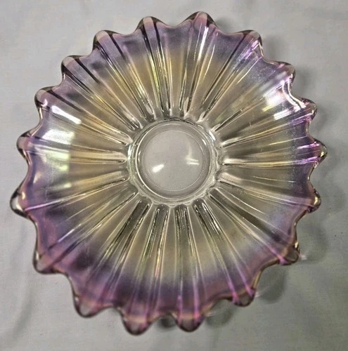 Vtg Federal Glass Celestial Iridescent Marigold/Purple Edge Dish 9" 1970's Retro