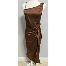 Shein chocolate satin slip dress open back NWOT wrap skirt cocktail romantic S