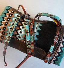 Western Show Saddle Felt bottom woven Pad 28x30 Black & Teal & Or + Floral HSBP