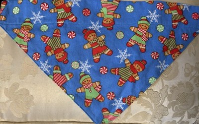 NEW Gingerbread Large Dog Bandanna Over Collar Slide On Scarf Handmade 14 x8 