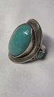 Vintage, Sterling Silver, Turquoise Cabochon, Large Stmt, Size 5 Ring (1501)